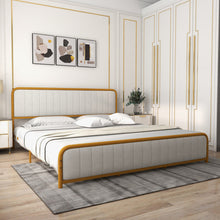 Load image into Gallery viewer, Upholstered Gold Platform Bed Frame with Velvet Headboard-King Size
