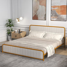 Load image into Gallery viewer, Upholstered Gold Platform Bed Frame with Velvet Headboard-King Size
