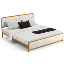 Load image into Gallery viewer, Upholstered Gold Platform Bed Frame with Velvet Headboard-King Size
