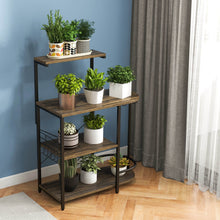 Load image into Gallery viewer, 4-Tier Kitchen Bakers Rack with 6 S-Hooks and Stemware Racks-Rustic Brown
