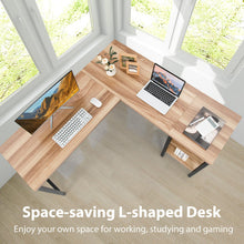 Load image into Gallery viewer, Industrial L-Shaped Corner Computer Desk Office Workstation with Storage Shelves-Natural
