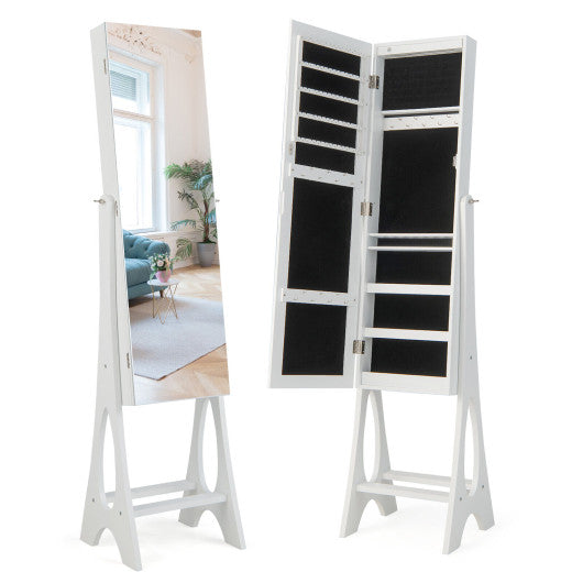 Freestanding Jewelry Cabinet Armoire Organizer with Bevel Edge Mirror-White