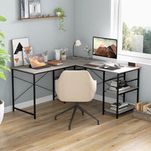 Load image into Gallery viewer, L Shaped Computer Desk with 4 Storage Shelves and Cable Holes-Gray
