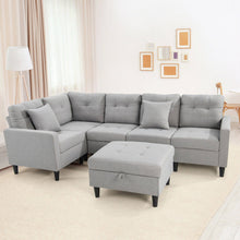 Load image into Gallery viewer, L-shaped Sectional Corner Sofa Set with Storage Ottoman-Gray
