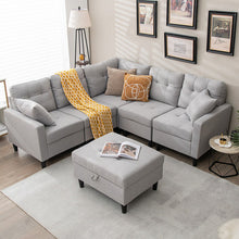 Load image into Gallery viewer, L-shaped Sectional Corner Sofa Set with Storage Ottoman-Gray

