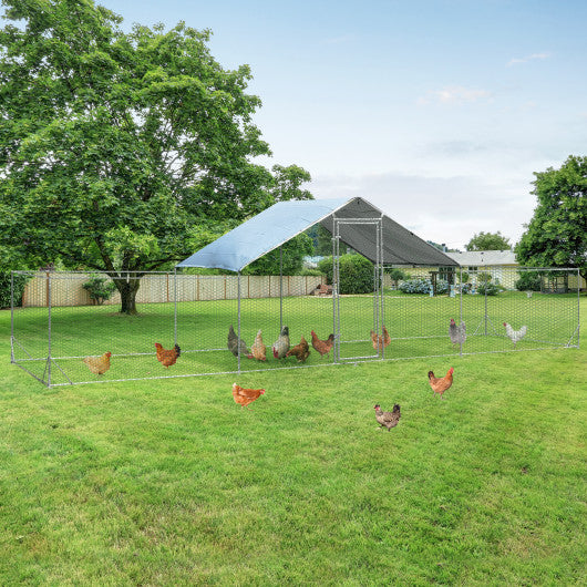 Large Walk-in Metal Chicken Coop with Cover for Farm Backyard