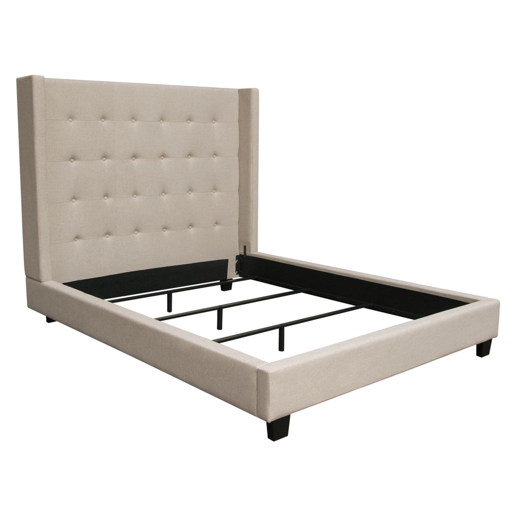 Madison Ave Tufted Wing Eastern King Bed in Sand Button Tufted Fabric by Diamond Sofa