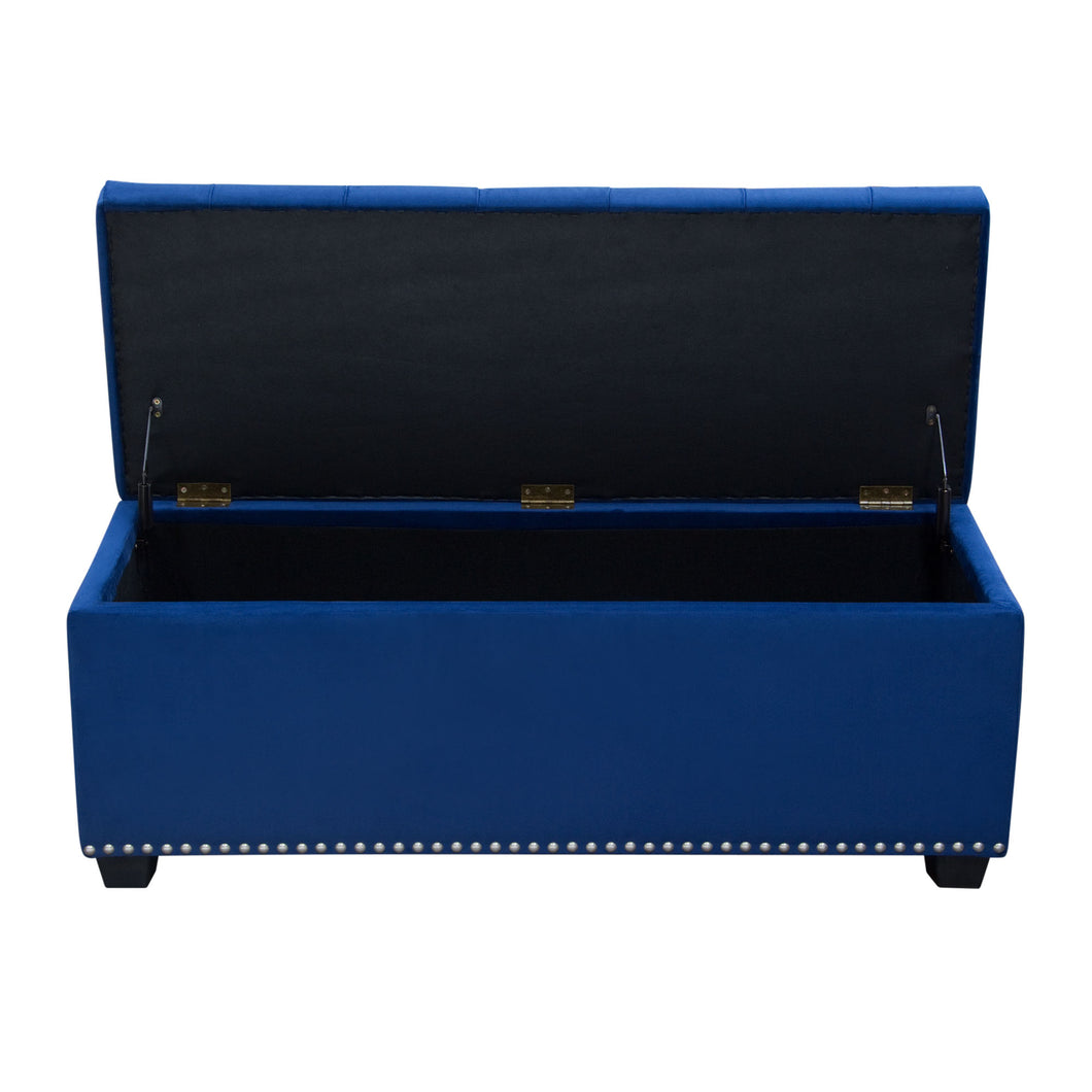 Majestic Tufted Velvet Lift-Top Storage Trunk w/ Nail Head Accent by Diamond Sofa - Royal Blue Velvet