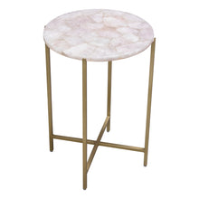 Load image into Gallery viewer, Mika Round Accent Table w/ Rose Quartz Top w/ Brass Base by Diamond Sofa
