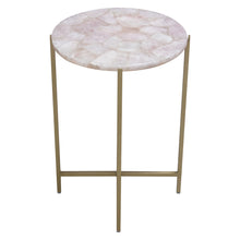 Load image into Gallery viewer, Mika Round Accent Table w/ Rose Quartz Top w/ Brass Base by Diamond Sofa
