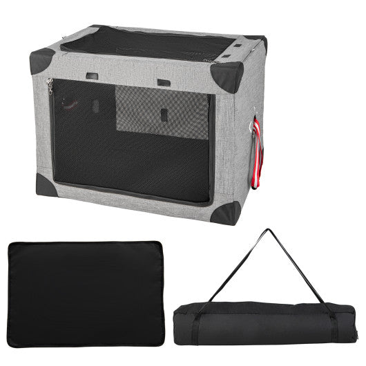 M/L/XL 3-Door Dog Crate with Removable Pad and Metal Frame-M