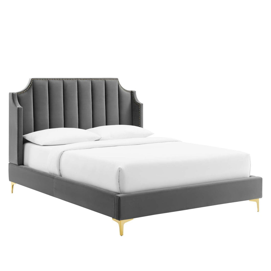 Daniella Performance Velvet Queen Platform Bed by Modway