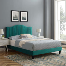 Load image into Gallery viewer, Juniper Channel Tufted Queen Platform Bed in Teal
