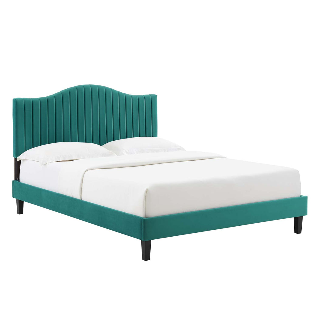 Juniper Channel Tufted Queen Platform Bed in Teal