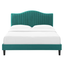 Load image into Gallery viewer, Juniper Channel Tufted Queen Platform Bed in Teal
