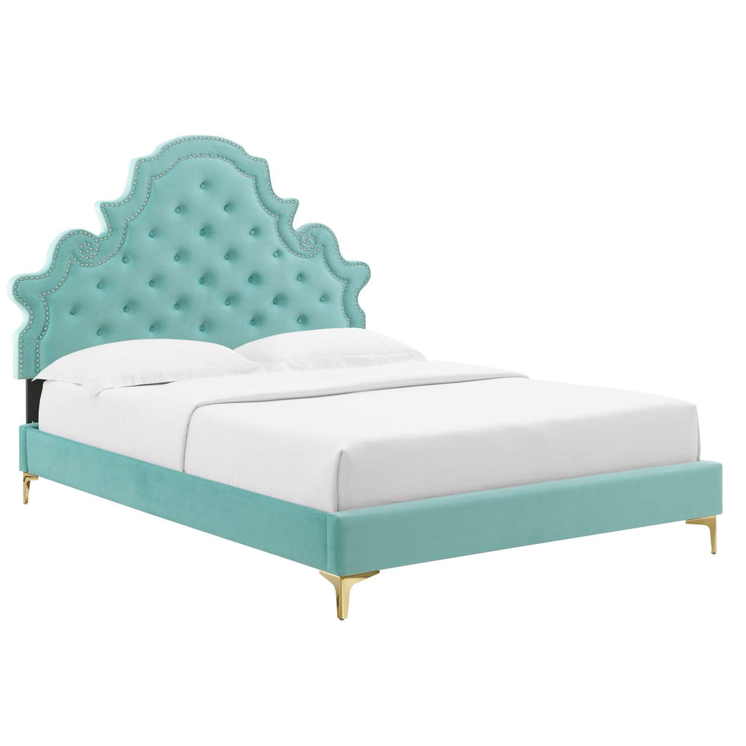 Gwyneth Tufted King Platform Bed in Mint