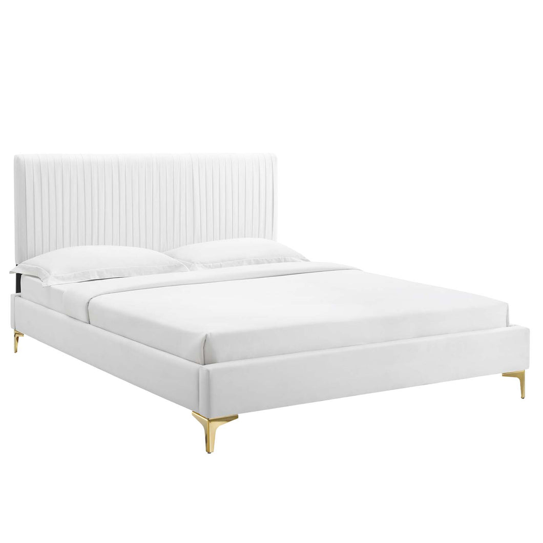 Peyton Performance Velvet Twin Platform Bed in Whi