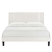 Load image into Gallery viewer, Zahra Tapered Wood Leg Channel Tufted Performance Velvet Twin Platform Bed by Modway
