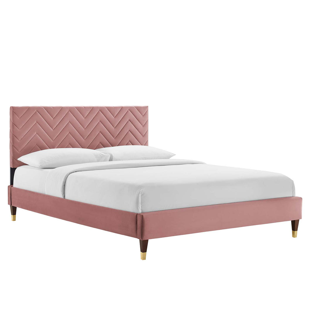 Leah Chevron Tufted Performance Velvet King Platform Bed by Modway