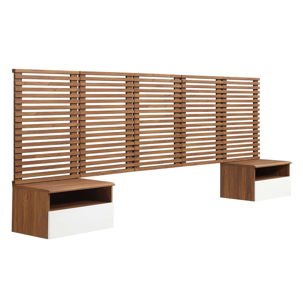 Render Wall Mount Queen Headboard and Modern Nightstands by Modway