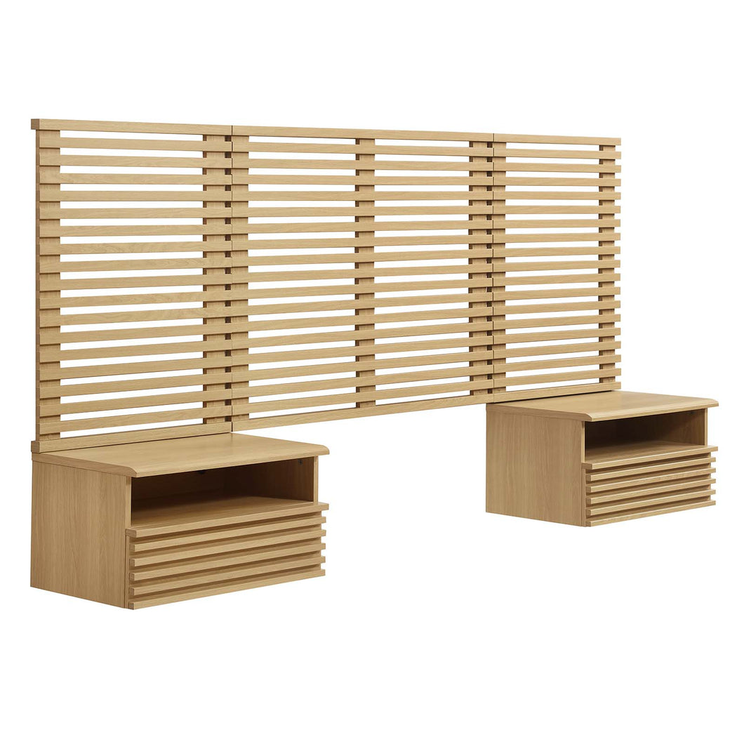 Render Wall Mount Twin Headboard and Modern Nightstands by Modway