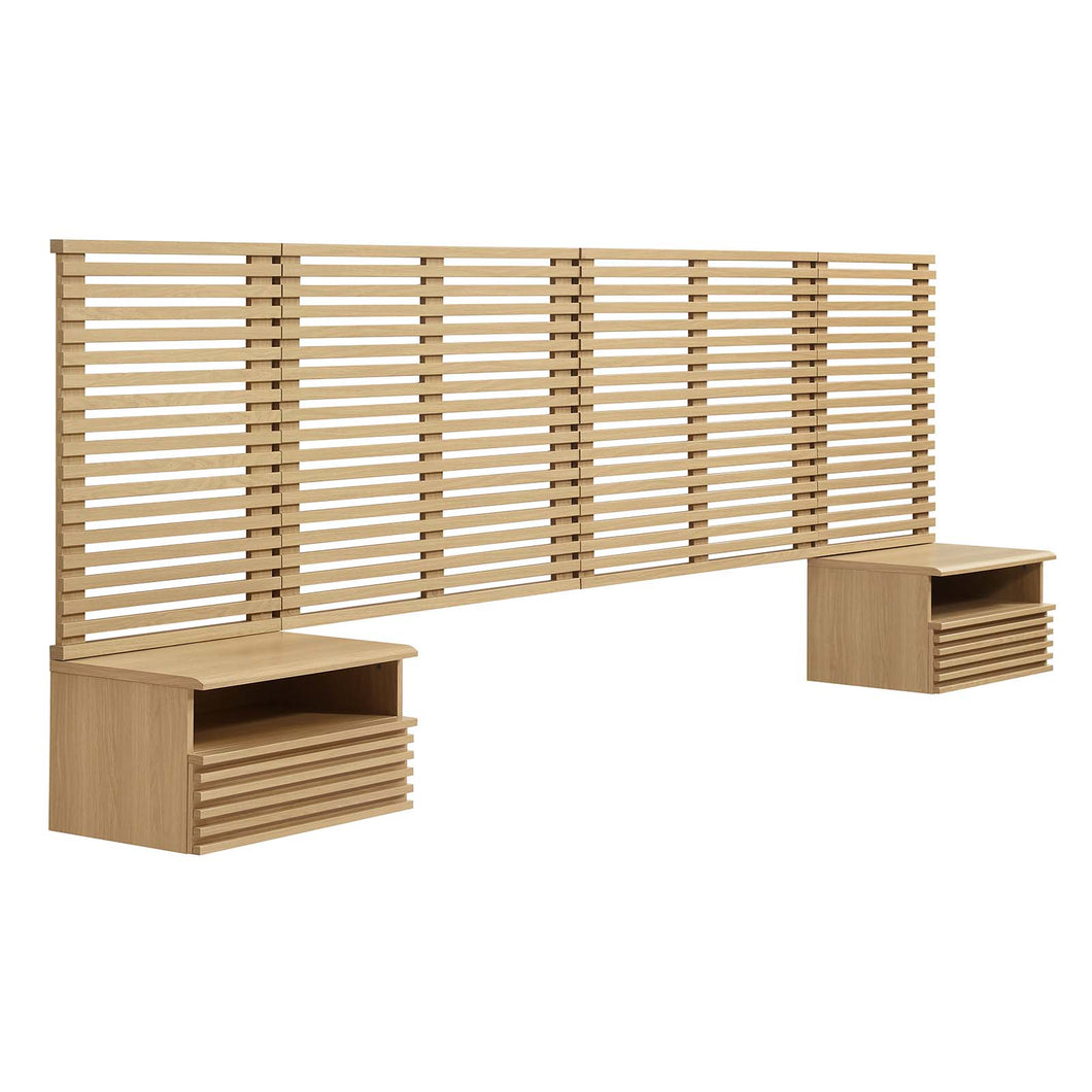 Render Wall Mount King Headboard and Modern Nightstands by Modway
