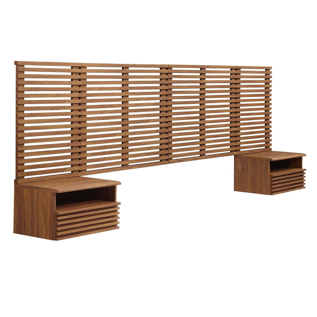 Render Wall Mount King Headboard and Modern Nightstands by Modway