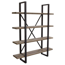 Load image into Gallery viewer, Montana 73&quot; 4-Tiered Shelf Unit in Rustic Oak Finish with Iron Frame by Diamond Sofa
