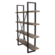 Load image into Gallery viewer, Montana 73&quot; 4-Tiered Shelf Unit in Rustic Oak Finish with Iron Frame by Diamond Sofa
