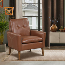 Load image into Gallery viewer, Modern PU Leather Accent Chair with Solid Wood Legs-Brown
