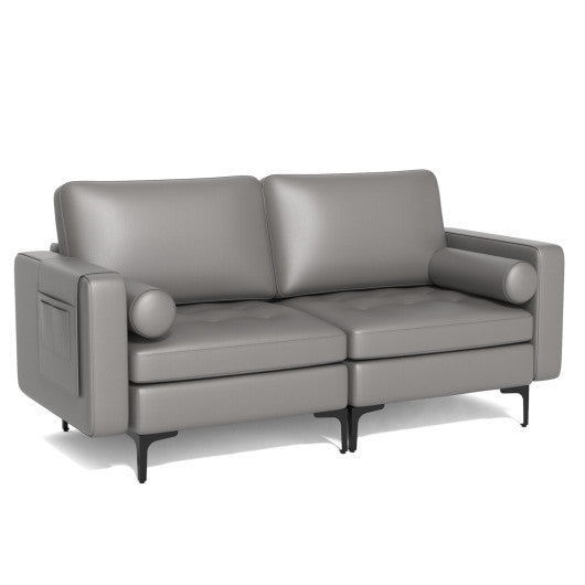 Modern Loveseat Sofa with 2 Bolsters and Side Storage Pocket-Light Gray