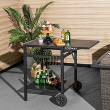 Load image into Gallery viewer, Movable Outdoor Grill Cart with Folding Tabletop and Hooks-Black
