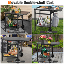 Load image into Gallery viewer, Movable Outdoor Grill Cart with Folding Tabletop and Hooks-Black
