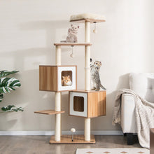 Load image into Gallery viewer, Modern Wooden Cat Tree with Perch Condos and Washable Cushions-Natural
