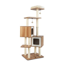 Load image into Gallery viewer, Modern Wooden Cat Tree with Perch Condos and Washable Cushions-Natural
