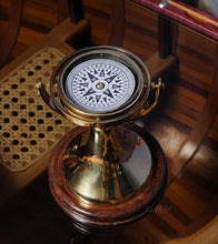 Load image into Gallery viewer, Gimbaled Compass on wood base
