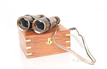 Load image into Gallery viewer, Binocular w leather overlay in wood box
