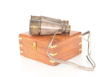 Load image into Gallery viewer, Binocular w leather overlay in wood box
