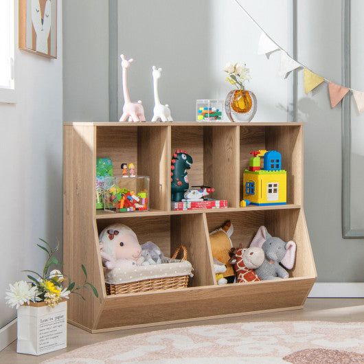 5-Cube Wooden Kids Toy Storage Organizer with Anti-Tipping Kits-Natural