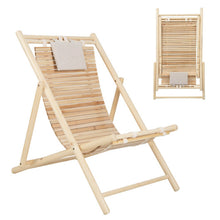 Load image into Gallery viewer, Solid Fir Wood Lounge Chair with 3-Level Adjustable Backrest and Soft Padded Headrest-Natural
