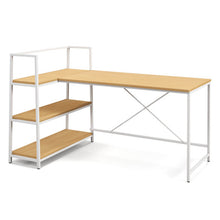 Load image into Gallery viewer, Reversible L Shaped Computer Corner Workstation with 3-Tier Open Shelf-Natural
