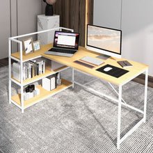 Load image into Gallery viewer, Reversible L Shaped Computer Corner Workstation with 3-Tier Open Shelf-Natural
