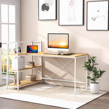 Load image into Gallery viewer, Reversible L Shaped Computer Corner Workstation with 3-Tier Open Shelf-Natural
