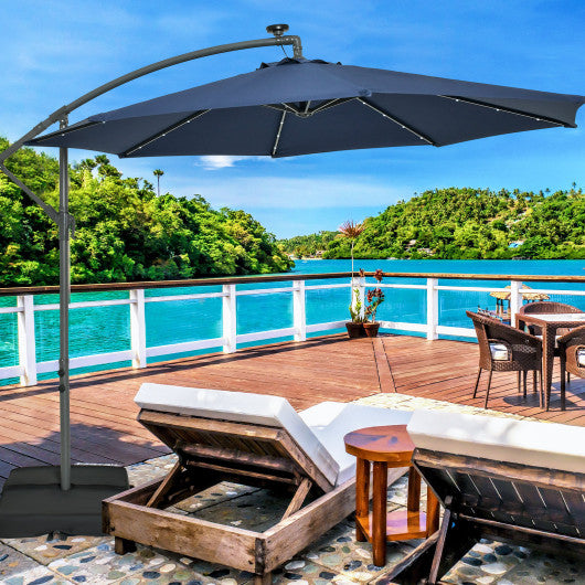 10 Feet Cantilever Umbrella with 32 LED Lights and Solar Panel Batteries-Navy NP11133NY 10 Feet Cantilever Umbrella with 32 LED Lights and Solar Panel Batteries-Navy NP11133NY