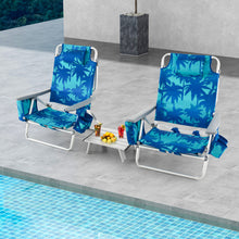 Load image into Gallery viewer, 2 Packs 5-Position Outdoor Folding Backpack Beach Table Chair Reclining Chair Set-Navy
