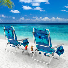 Load image into Gallery viewer, 2 Packs 5-Position Outdoor Folding Backpack Beach Table Chair Reclining Chair Set-Navy
