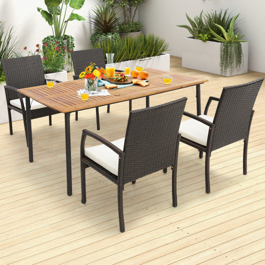4 Pieces Patio Wicker Dining Armchair Set with Soft Zippered Cushion