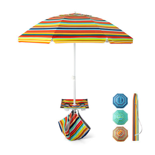 6.5 Feet Patio Beach Umbrella with Cup Holder Table and Sandbag-Orange