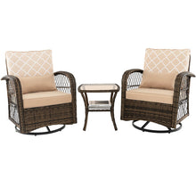 Load image into Gallery viewer, 3 Pieces Outdoor Wicker Conversation Set with Tempered Glass Coffee Table-Beige
