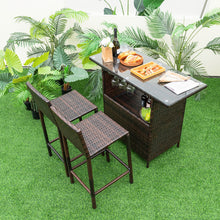 Load image into Gallery viewer, 3 Pieces Outdoor Wicker Bar Set with 3 Rows Stemware Racks
